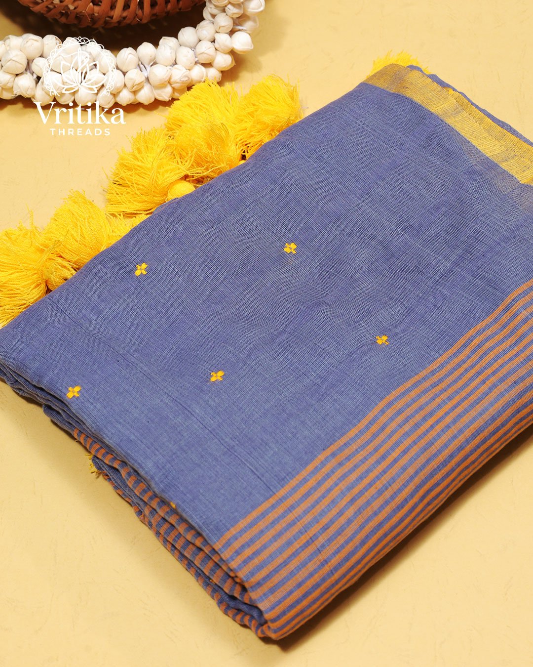 Slate Blue Butta Border Saree