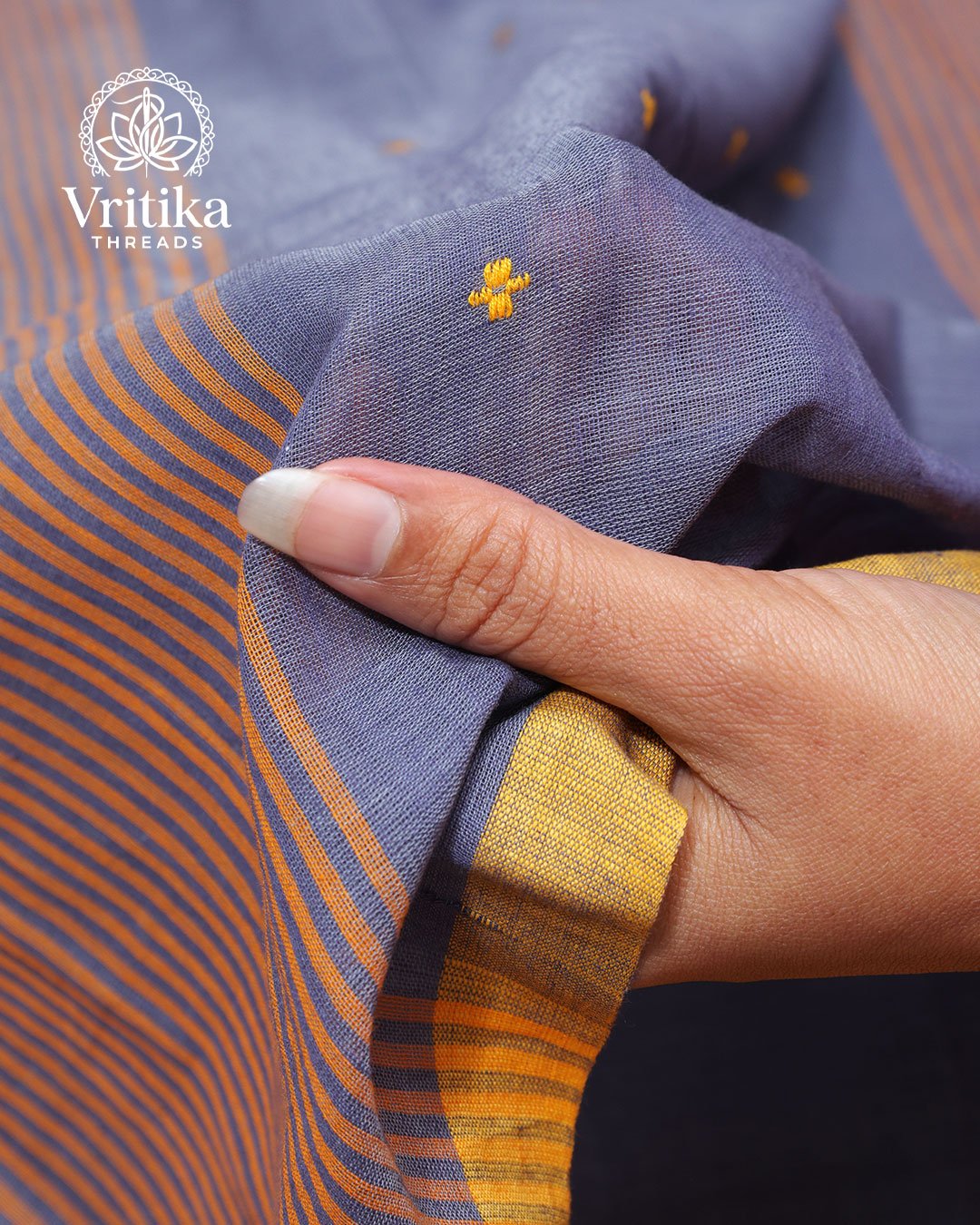 Slate Blue Butta Border Saree - Image 3