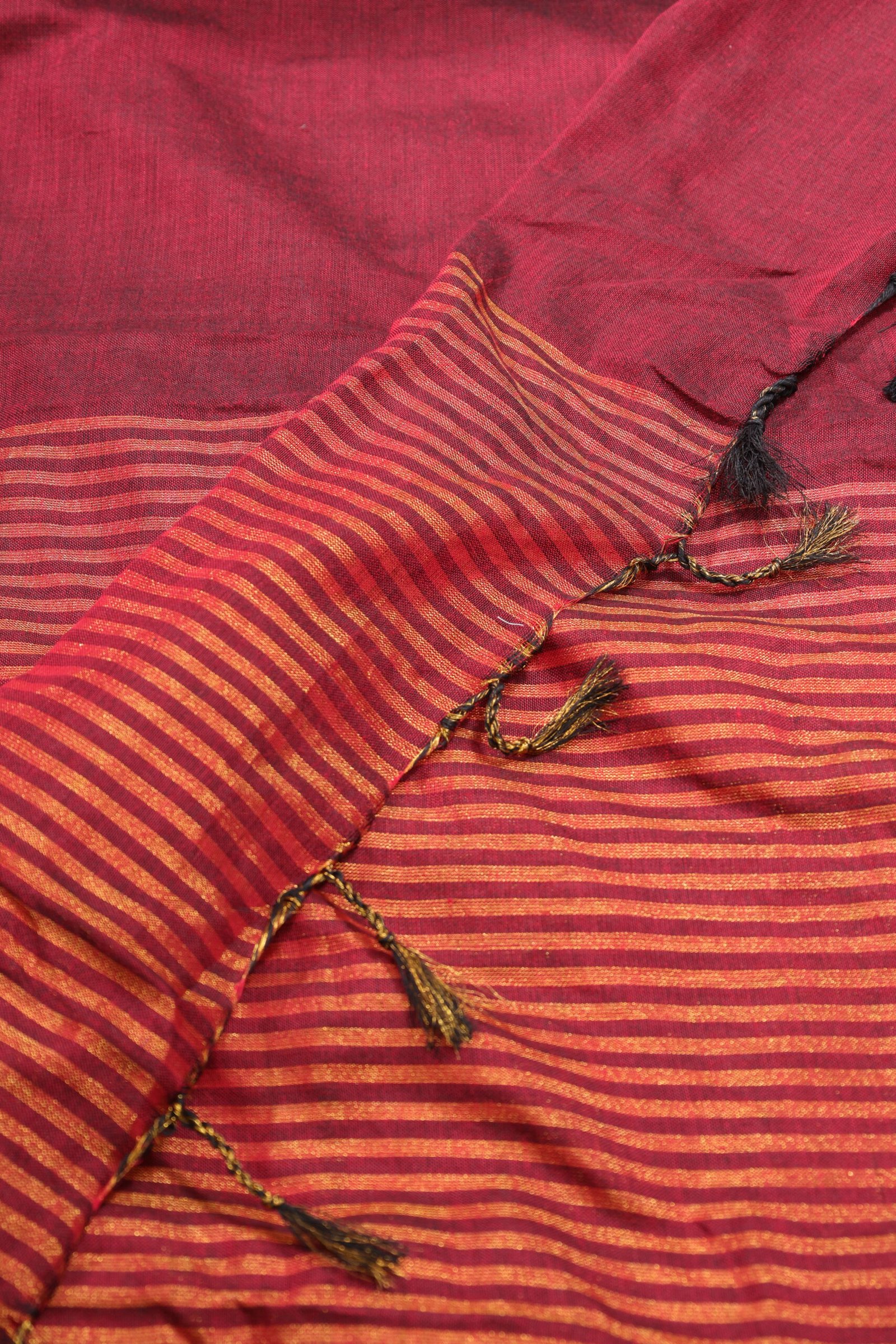 Wine Half Zari Stripe Saree - Image 3