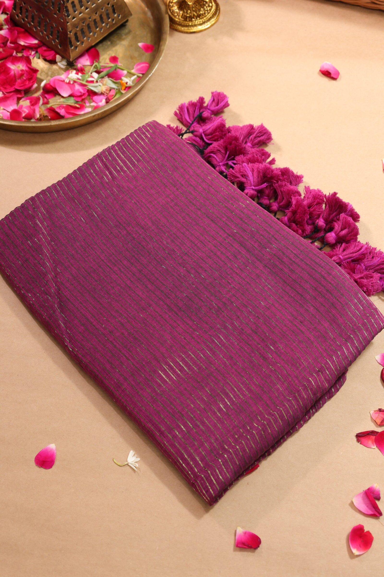 Magenta Thin Zari Stripe Saree