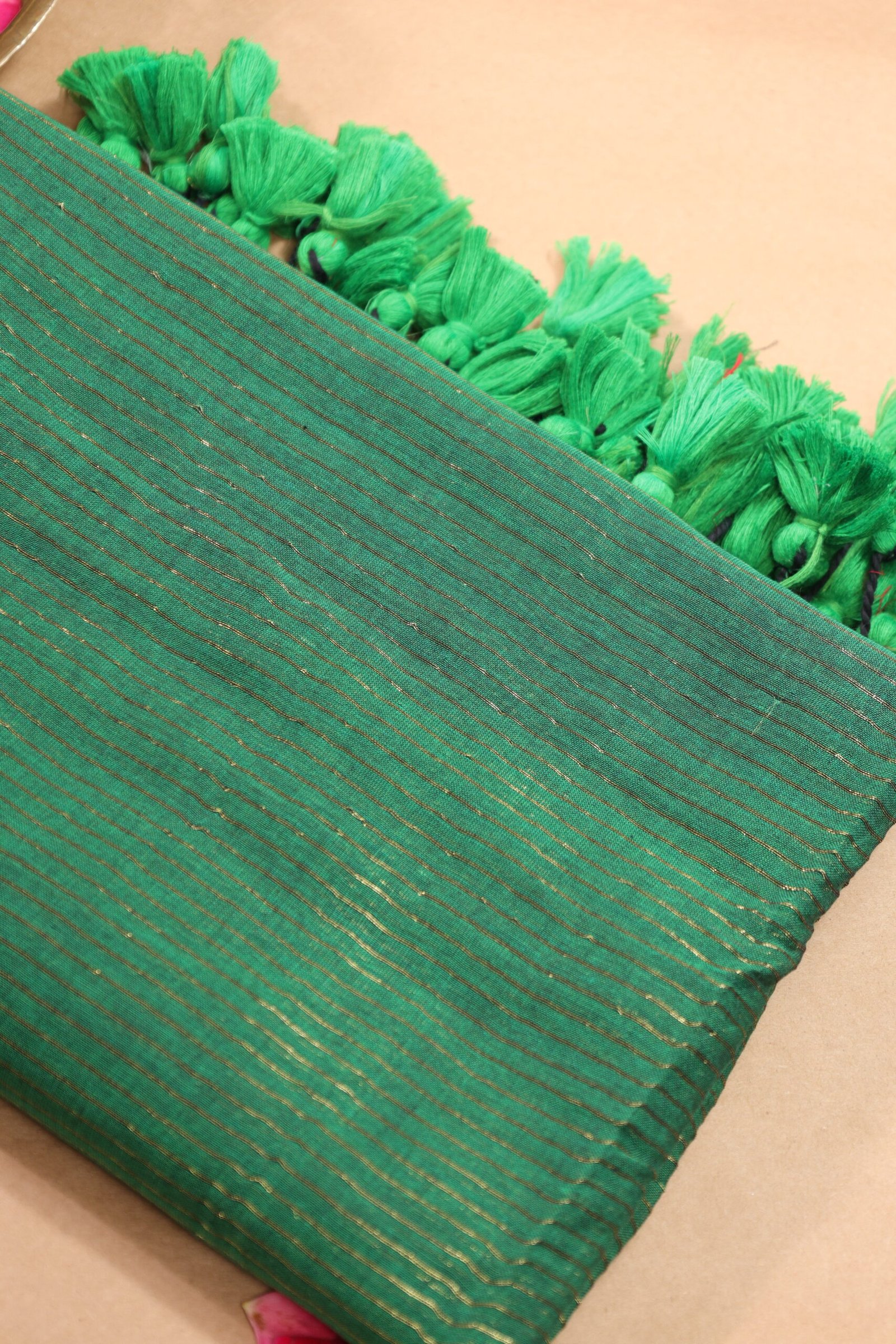 Emerald Thin Zari Stripe Saree - Image 2