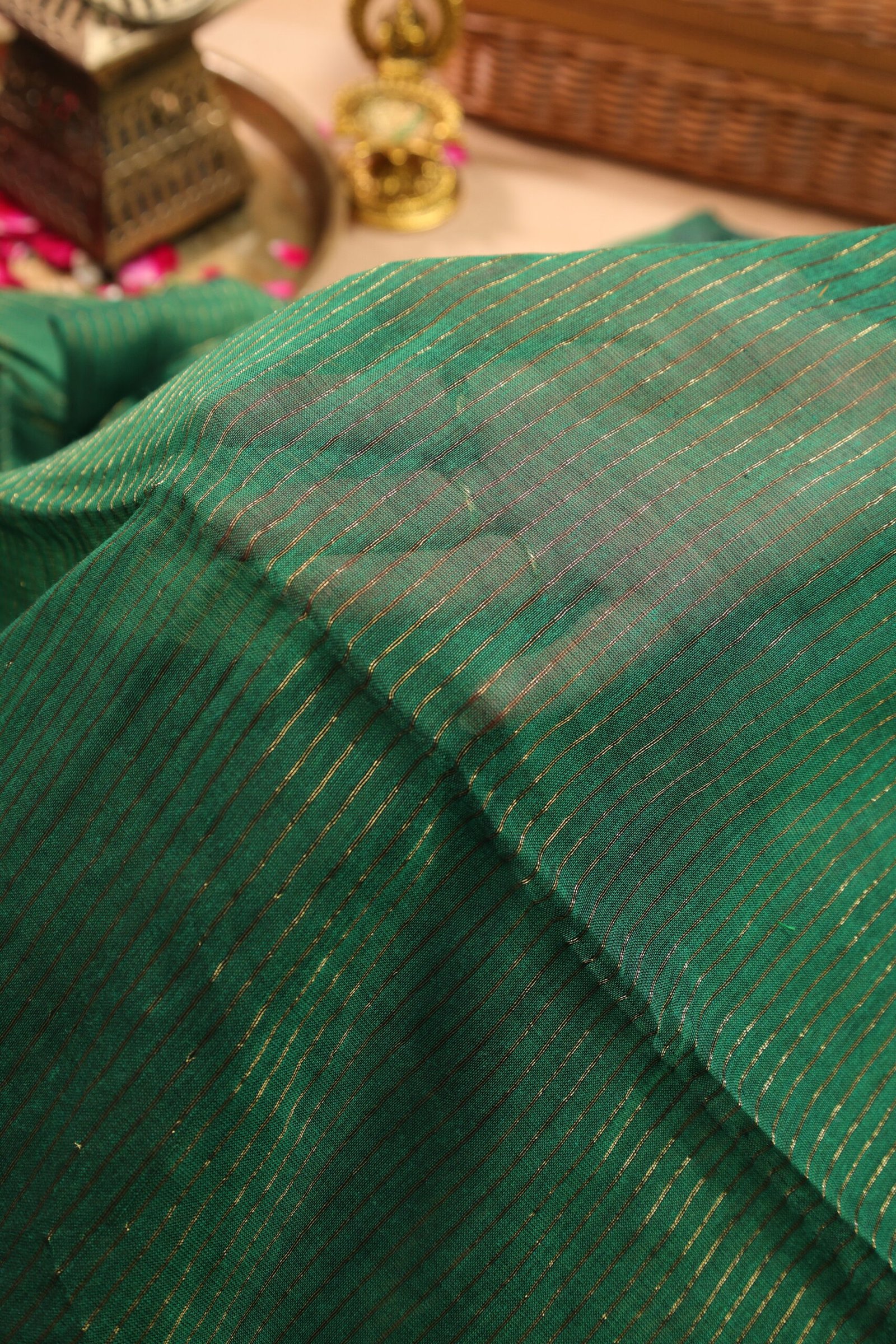 Emerald Thin Zari Stripe Saree - Image 3