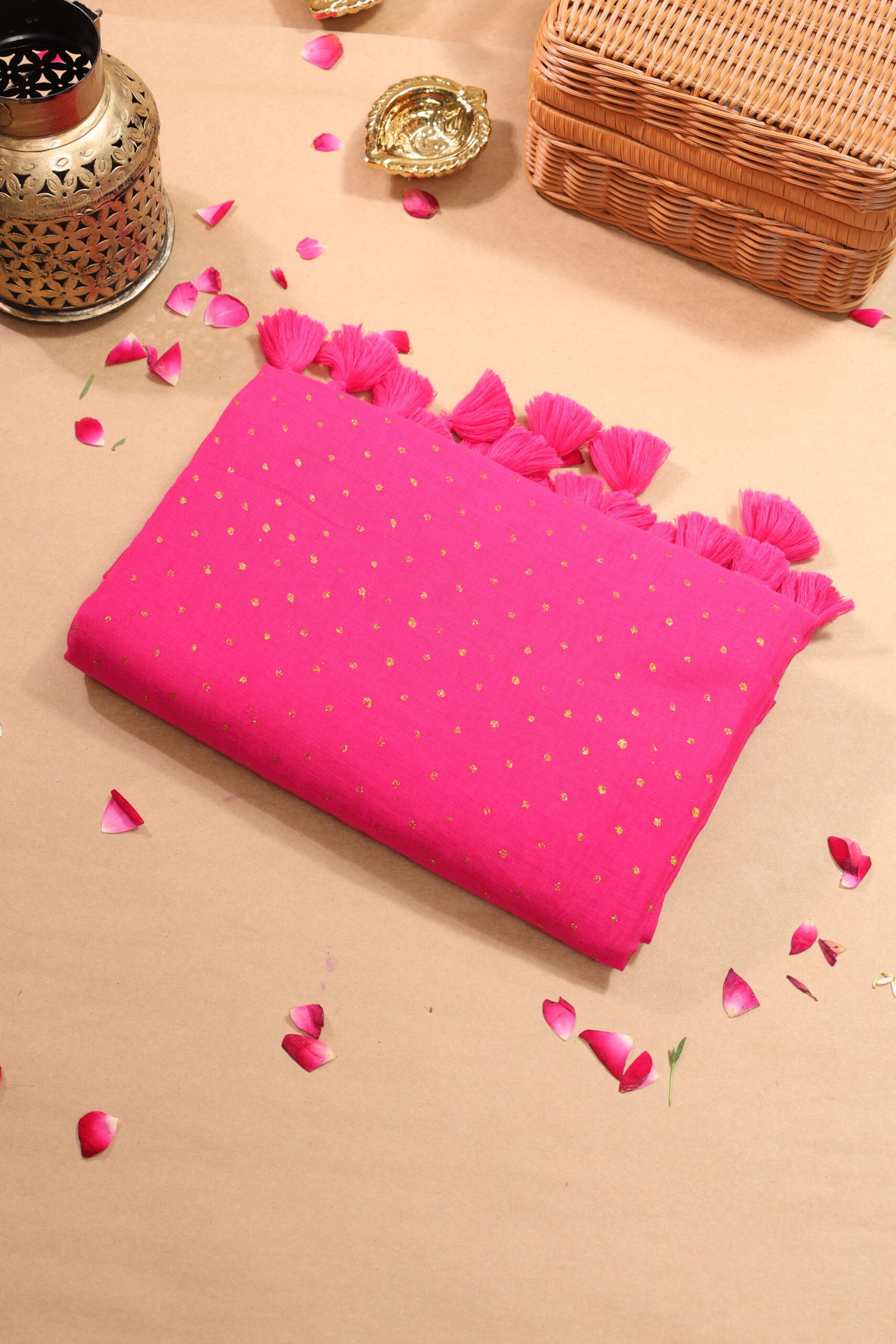 Hot Pink Gold Dot Saree
