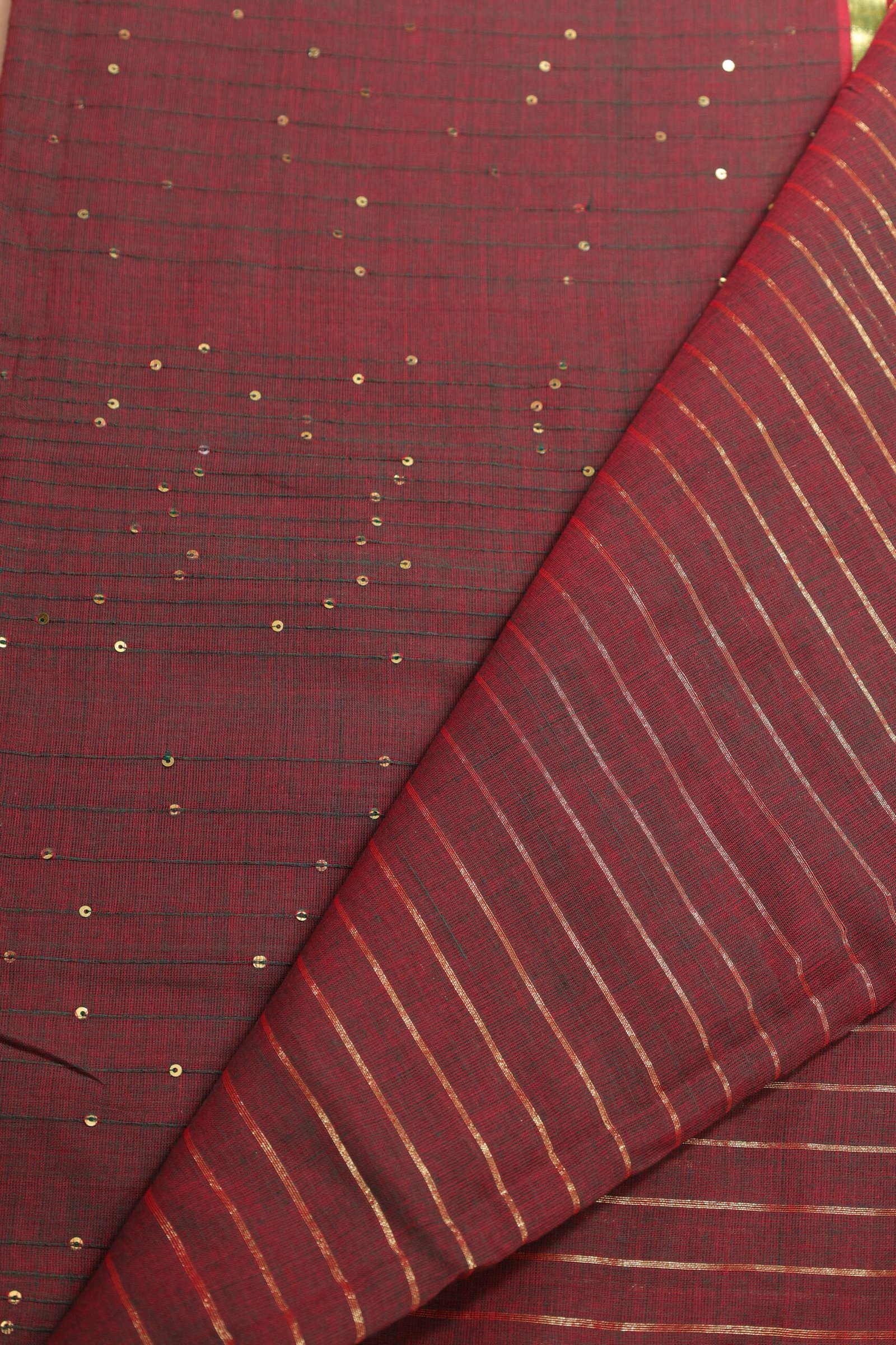 Wine Sequin Stripe Saree - Image 2