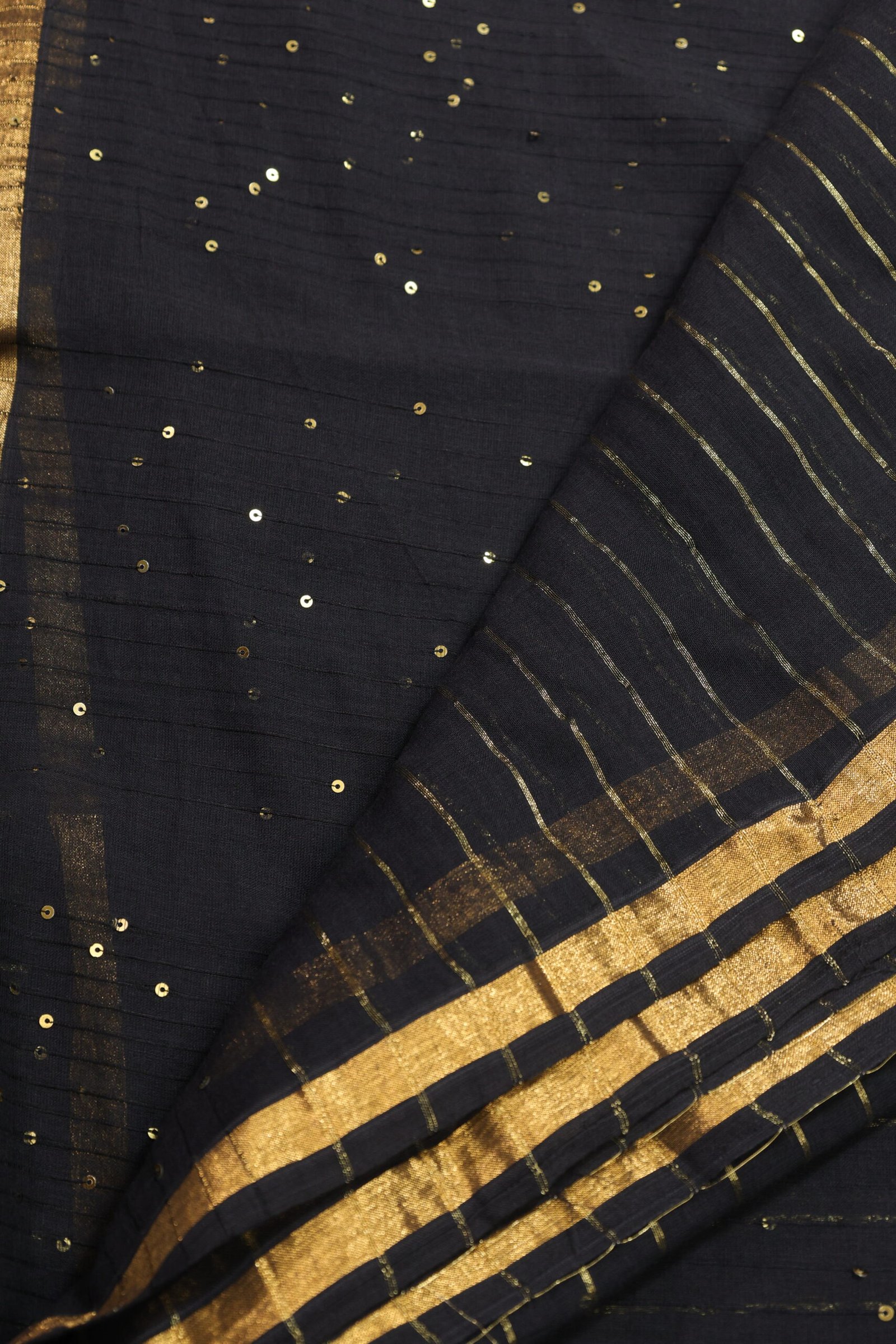 Black Sequin Stripe Saree - Image 2