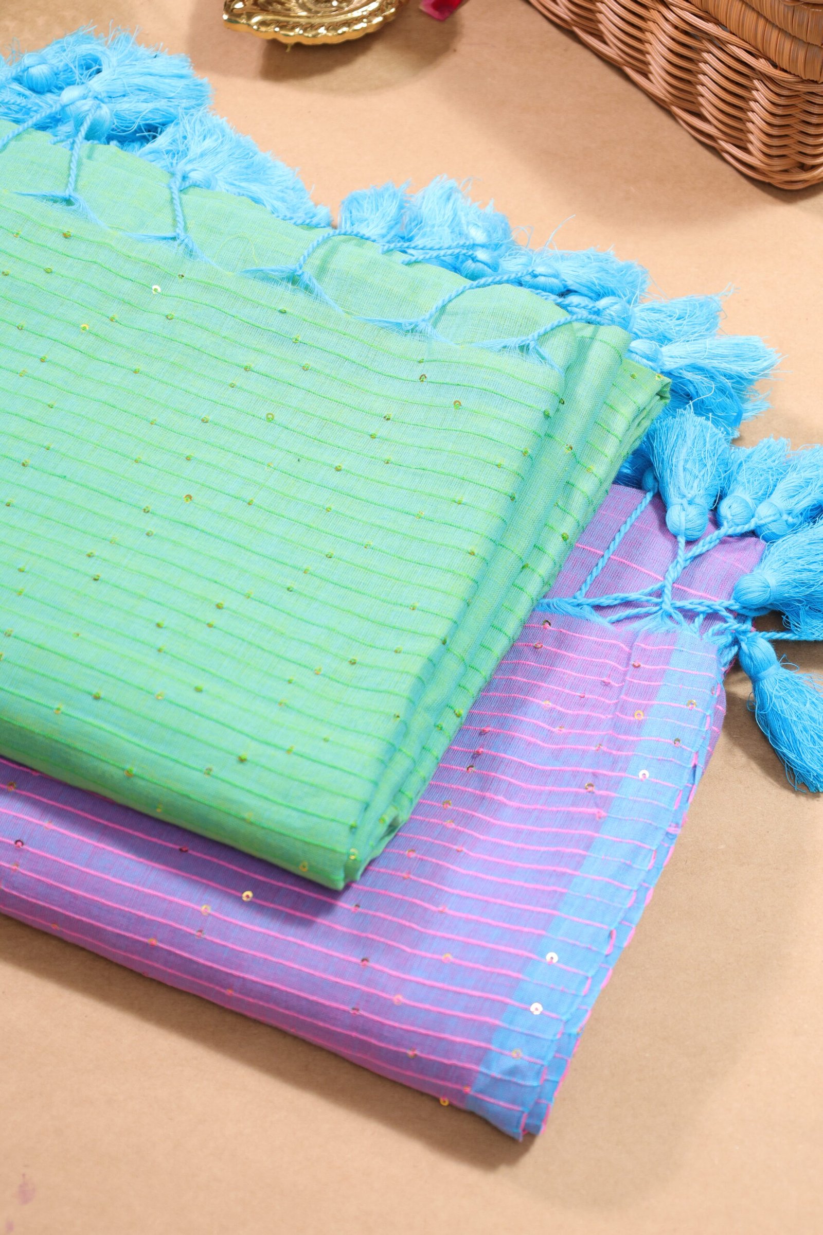 Mint Aqua Dual Tone Saree - Image 6