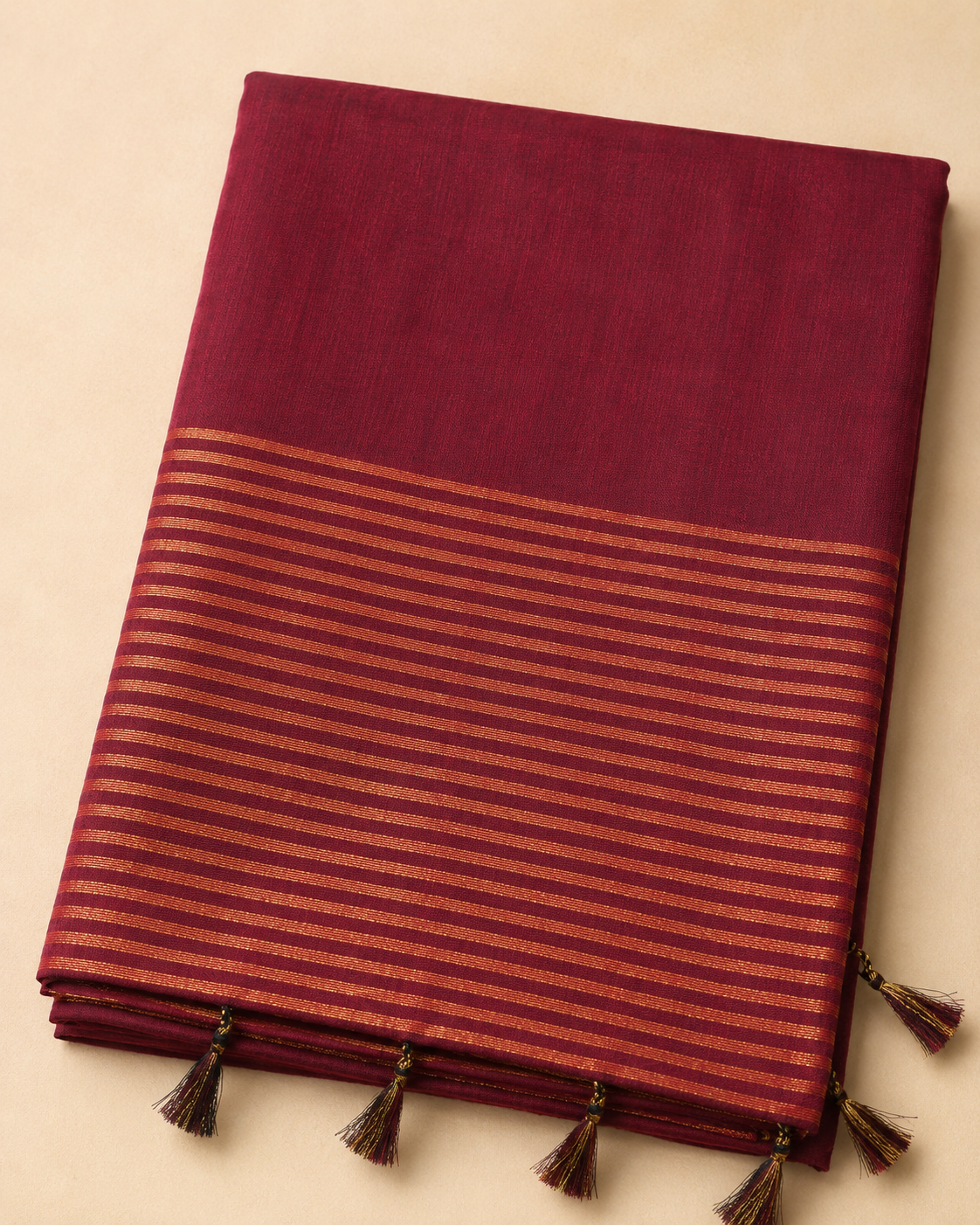 Wine Half Zari Stripe Saree